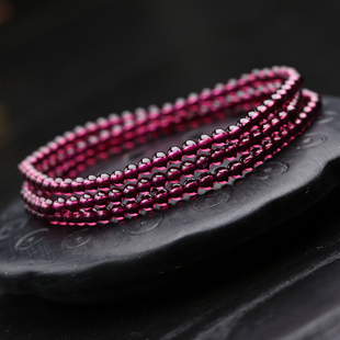 晶致天然6a紫牙乌玫红石榴石手链女款多层多圈佛珠手串美容养颜