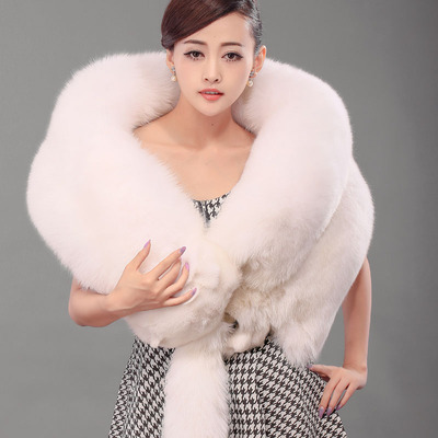 暖炎服饰旗舰店 整只白狐特大精品 狐狸毛披肩皮草围巾围脖超大只