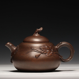 台湾回流老紫砂壶 民国时期老壶 大师裴石民制 窑变 葫芦瓜蒂壶