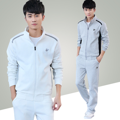 贺斯达青少年白色运动套装男春秋冬款大码休闲长袖卫衣跑步运动服