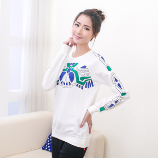 sppye春秋薄款运动服学生套头印花宽松圆领卫衣女休闲显瘦上衣