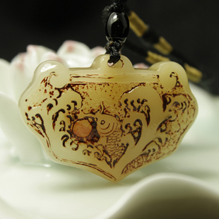 吊坠 君心默 长命锁吊坠项坠鱼跃龙门女性饰品项链 天然寿山石芙蓉石