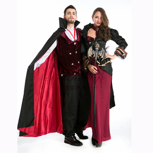服装 欧美情侣游戏服装男款女款深红色吸血鬼服装 万圣节服装vampire