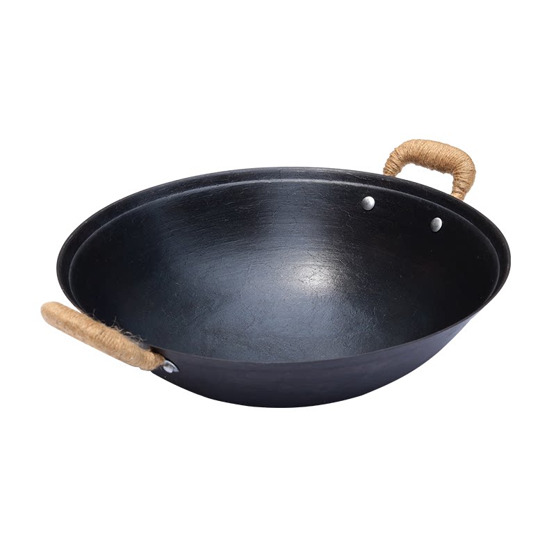 传统老式双耳圆底特大铁锅家用炒菜无涂层手工生铁炒锅燃气灶适用
