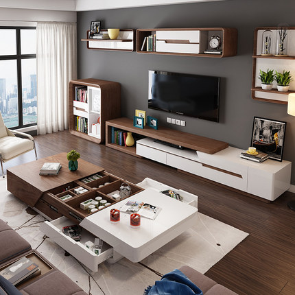 潘神大理石茶几电视柜组合客厅成套家具套装烤漆不锈钢可伸缩茶几_4