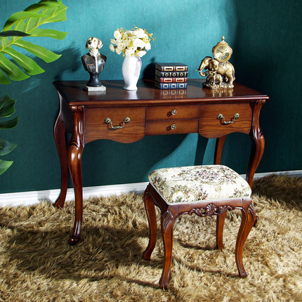 美式乡村简约连体小书桌书柜组合欧式台式创意书房学习家用电脑桌_7折