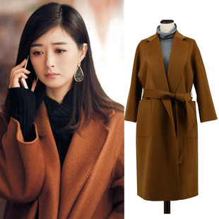 欢乐颂2蒋欣樊胜美同款手缝双面羊毛呢外套中长款系带宽松17新款