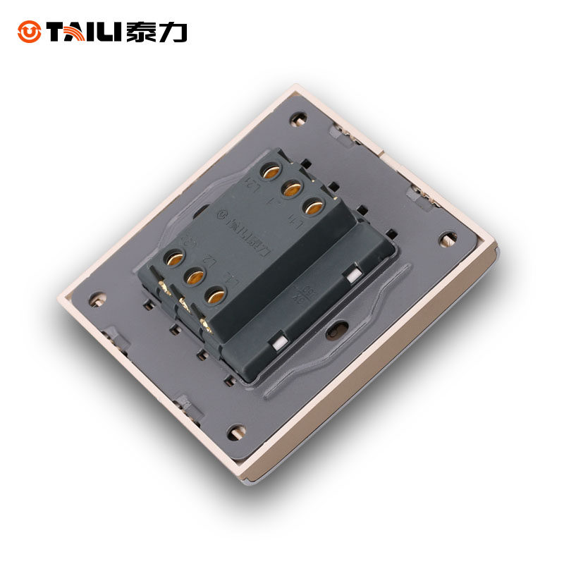泰力开关插座86型墙壁开关插座 二开双控 双开双控开关面板香槟金