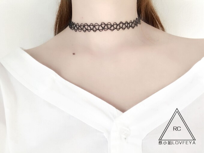 【蔡小姐】手工定制原宿复古蕾丝纹身项链女脖带颈圈个性锁骨链