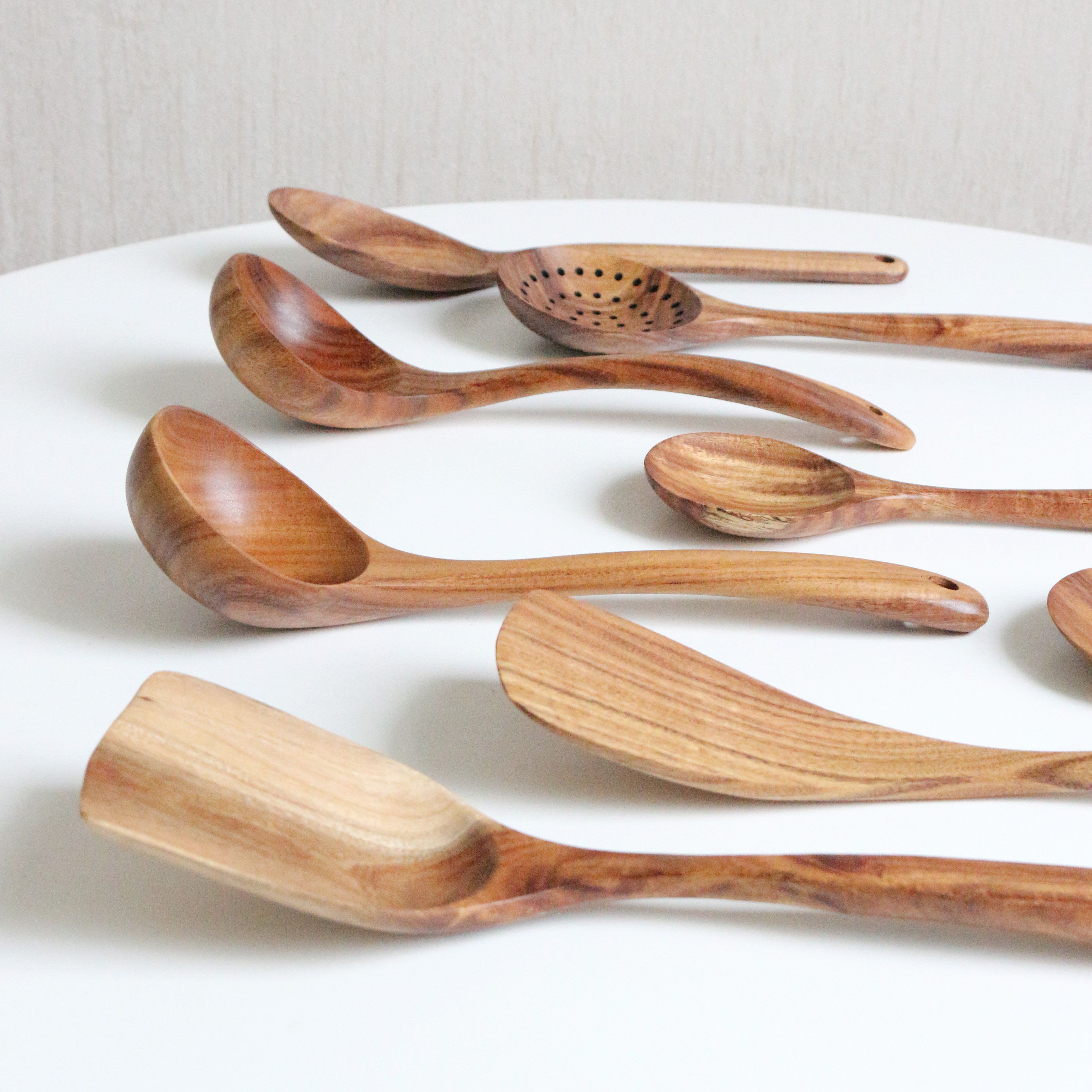木工家天然柚木日式长柄木汤勺饭勺调味勺菜铲漏勺原木厨具