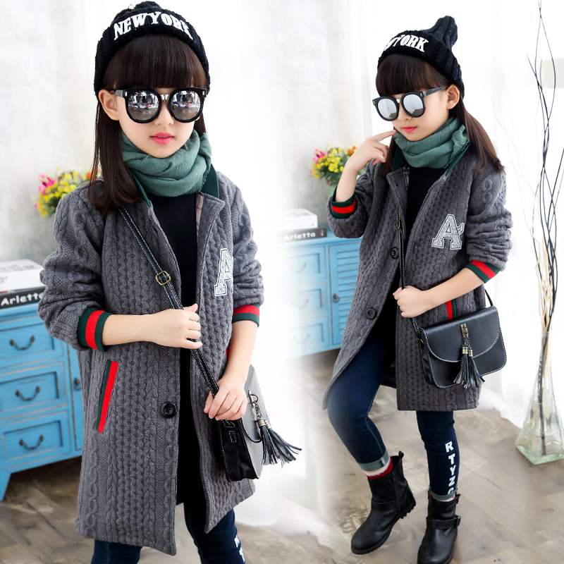 女童毛线风衣羊毛衫新款中大童韩版童装儿童毛线上衣中长款外套潮