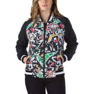 2016春款正品vans棉服范斯女短款涂鸦印花薄潮棒球服 vn0005o8blk