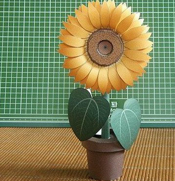 diy手工益智剪纸折纸 仿真植物盆景盆栽 向日葵 3d立体拼装纸模型