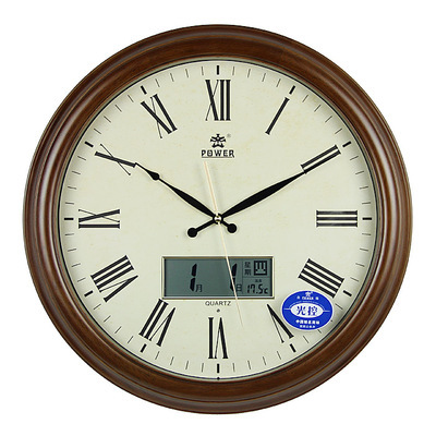 霸王18英寸实木报时挂钟 客厅电子万年历欧式大挂表 复古时尚时钟