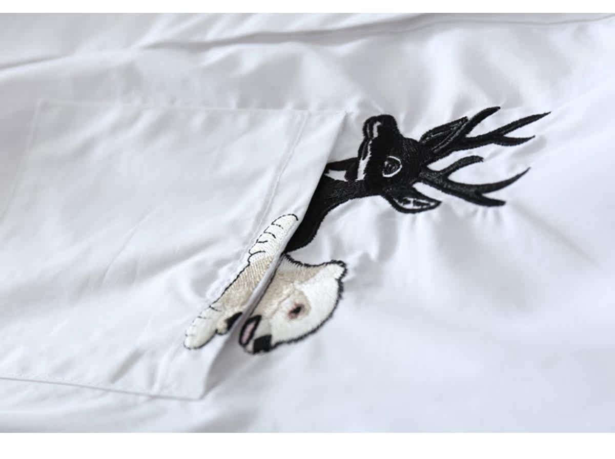 口袋刺绣白衬衫 裙宽版 长袖