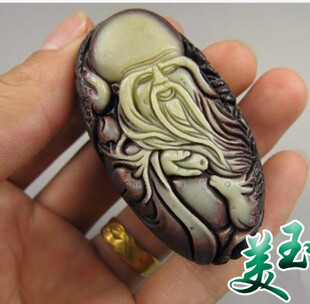 南阳独山玉手把件天然原石精雕寿星公/财神爷把玩件