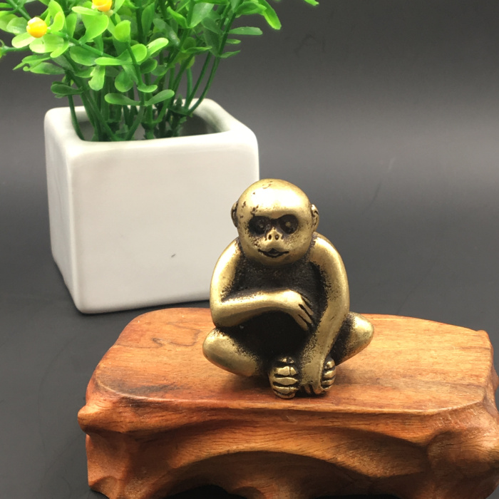 古玩杂项收藏古董老物件黄铜猴子望海样式古代民国铜猴小摆件饰品