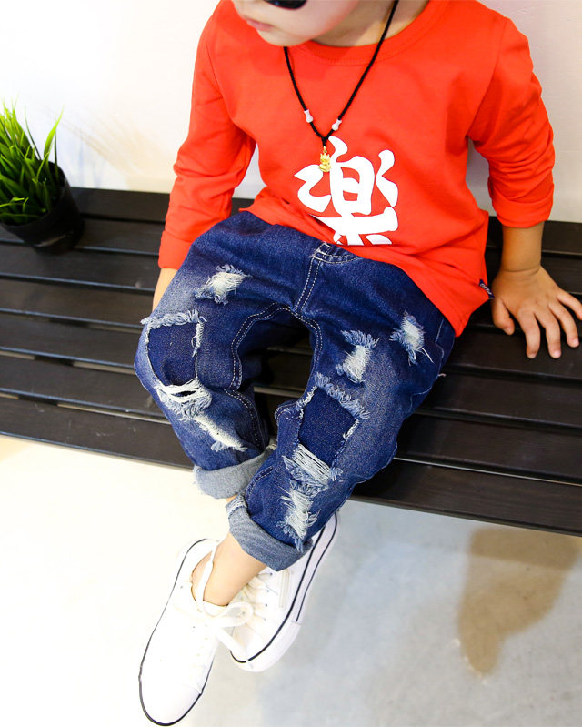 3男童牛仔裤长裤春秋4-5破洞小男孩单裤6修身7韩版8潮9-10岁11