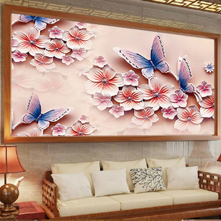 5d钻石画满钻圆钻蝶戏花点粘贴钻十字绣蝴蝶花卉砖石秀客厅最新款