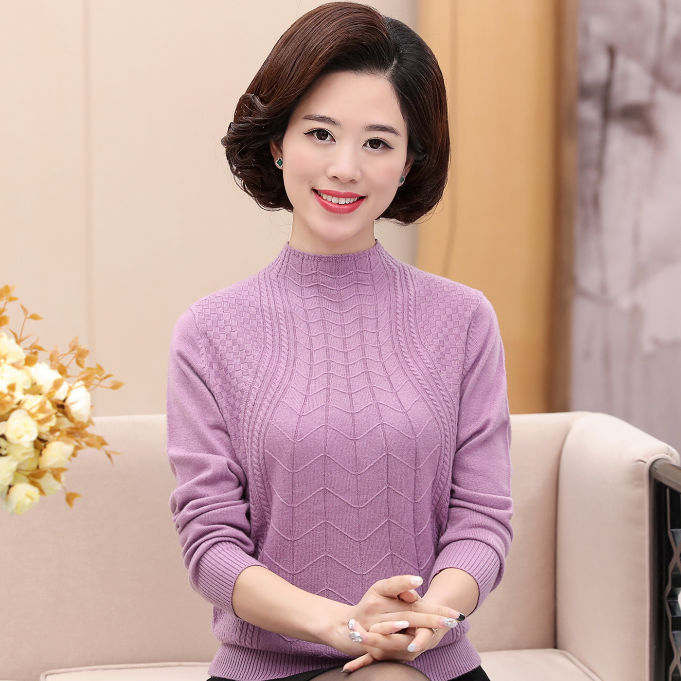 中老年女装秋装针织衫毛衣40-50岁中年优雅妈妈装秋冬打底衫上衣