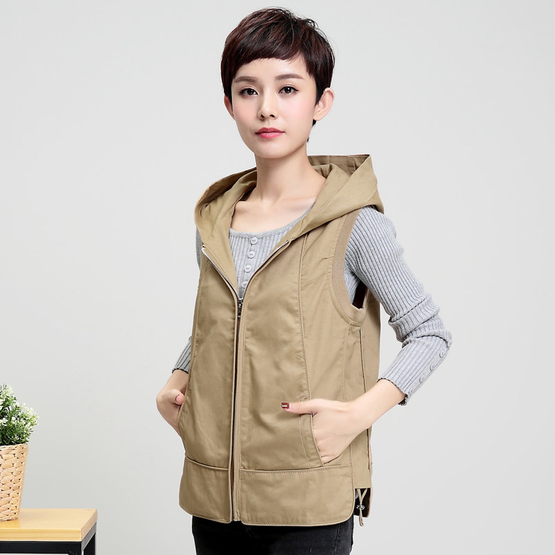 2016秋装新款马甲女连帽短款大码小外套休闲坎肩女背心中年妈妈装