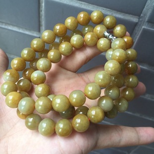 手链 特色黄翡圆珠玉器项链三圈手链 老坑正品天然a货缅甸翡翠玉链