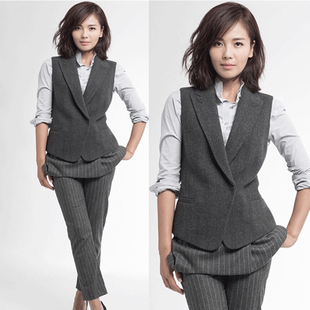 欢乐颂新款安迪刘涛同款羊毛呢小西装马甲秋装套装灰色职业ol衬衫