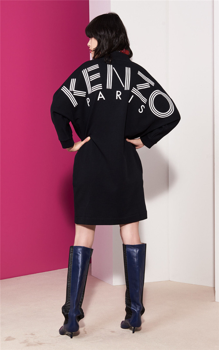 专柜代购kenzo/高田贤三2016新款女连衣裙蝙蝠袖v领中长运动衫