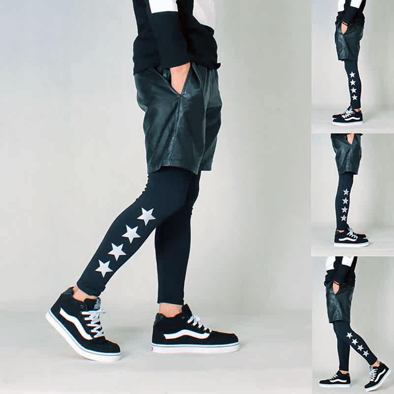 pu皮短裤男夏季休闲中裤五分紧身运动裤沙滩裤子反光裤大裤衩韩版