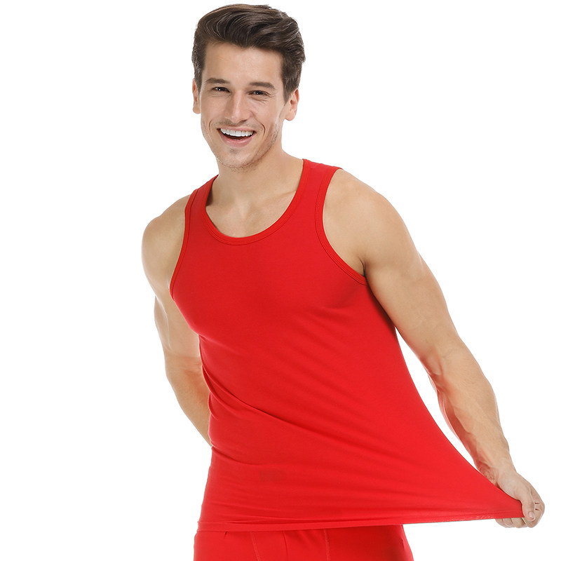 依兰露男士红色背心纯棉薄款本命年结婚红背心汗背心紧身打底跨栏