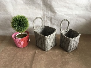 单耳挂篮吊篮彩色纸绳diy手工编织花篮摆件客厅插花花篮10元以下