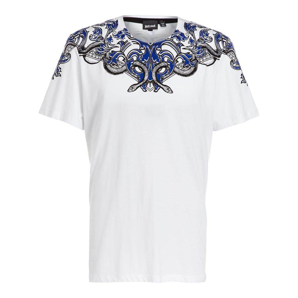 just cavalli 白色蛇形纹饰印花圆领t恤