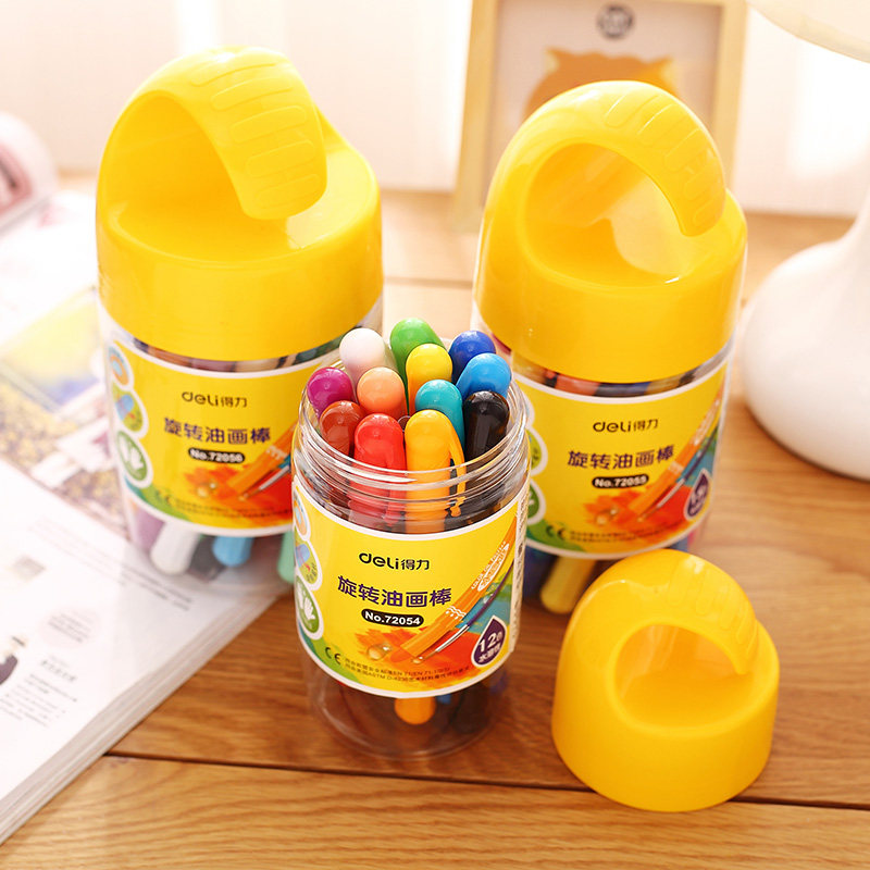 得力24色炫彩棒 炫绘棒水溶性丝滑旋转油画棒蜡笔12色 儿童油画棒