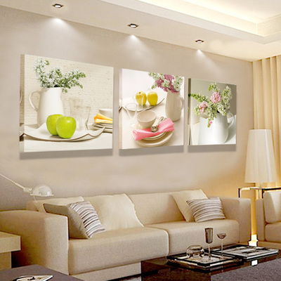 装饰画客厅现代简约三联无框画卧室壁画沙发背景墙餐厅挂画九鱼图