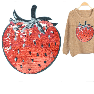 新品大号红色草莓亮片补丁贴服装辅料衣服贴裤子装饰贴花刺绣布贴