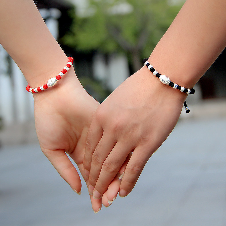 情侣手链一对男女99纯银转运珠手工编织红绳送女友生日礼物双11