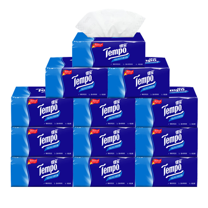 tempo得宝抽纸4层德宝纸巾餐巾纸婴儿可用面巾纸卫生纸抽4提12包