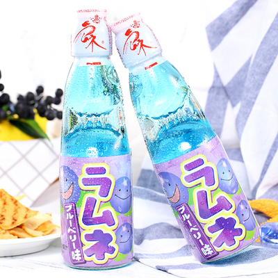 日本进口饮品*hata哈塔蓝莓味波子弹珠汽水碳酸饮料200ml