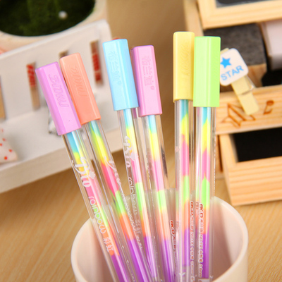 缤纷彩虹笔彩色中性笔水粉笔六色合一炫彩笔荧光笔学生奖品 包邮