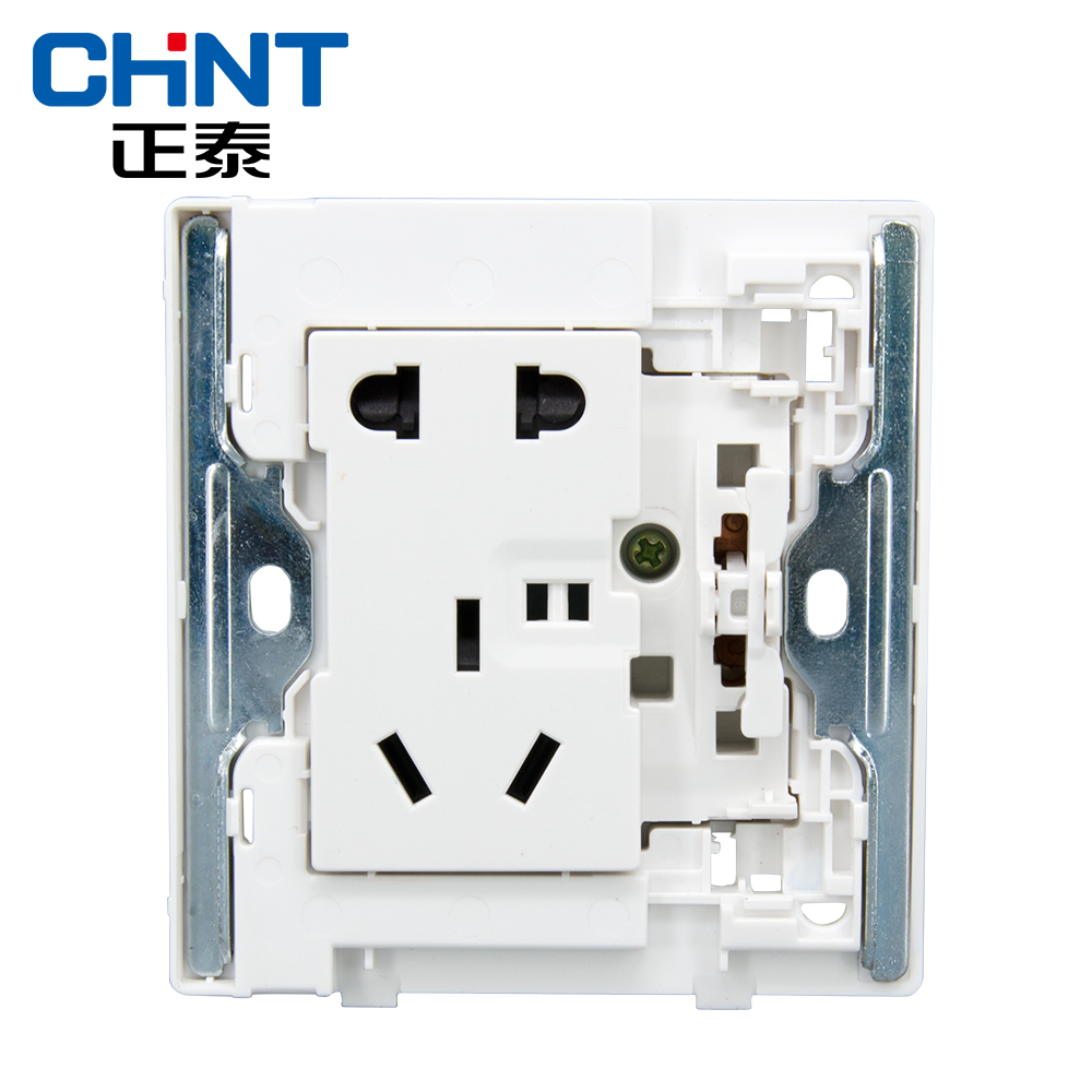 正泰電工新款牆壁開關插座2d象牙白大面板一開雙控五孔插座10a