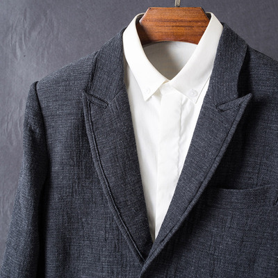 2017新款 商务休闲日系剪裁 精梳棉麻混纺修身单西装 成衣西服