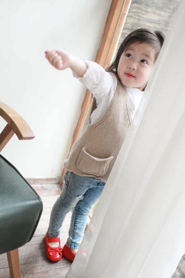 童装2017春季新款 儿童针织马甲百搭公主套头宝宝女童毛线背心