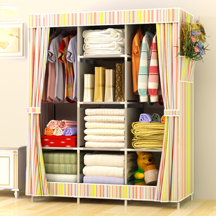 经济型布衣柜双人组装布艺简易衣柜钢管加厚简约现代宿舍大挂衣橱