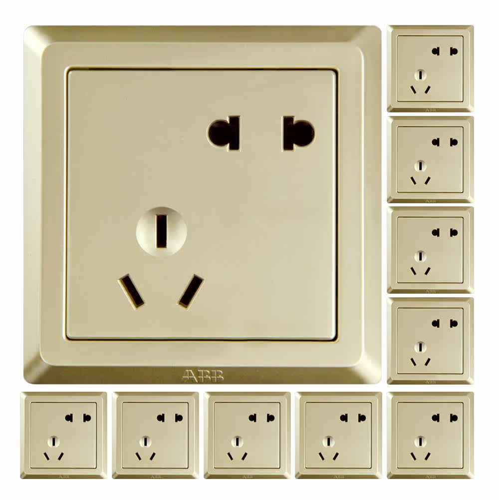 abb开关插座面板德逸珍珠金色五孔10只装ae205-pg套餐套装
