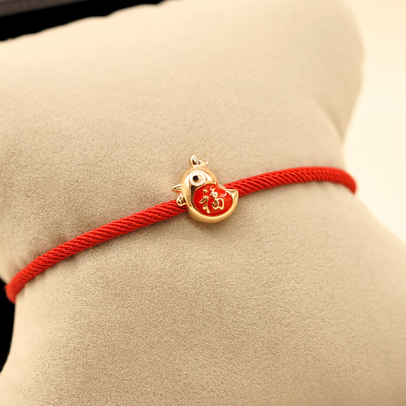 2017年新款本命年幸运小鸡红绳手链鸡年生肖珍珠转运情侣纯银手链