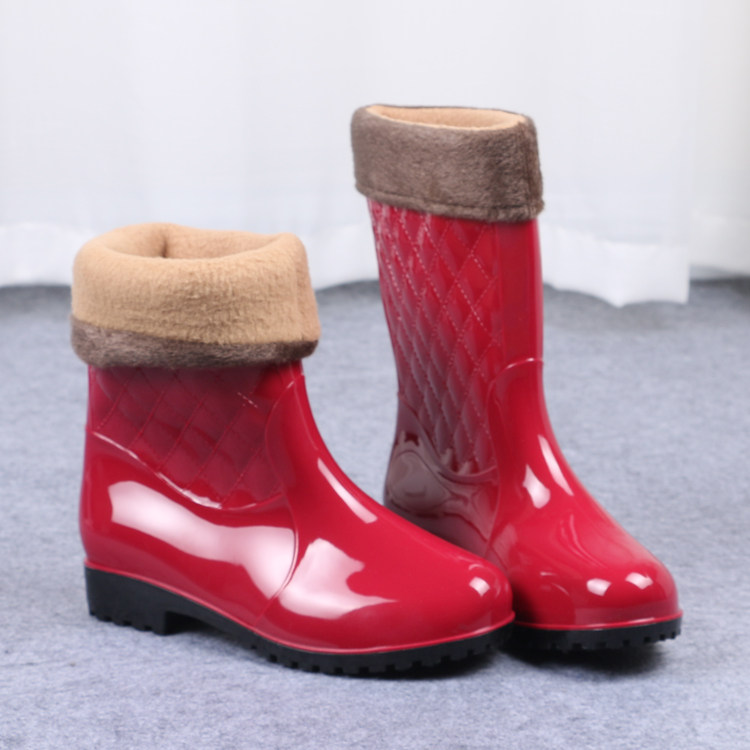 成人女士冬季加绒保暖水靴套鞋防滑中筒加棉雨鞋耐磨洗衣厨房防水