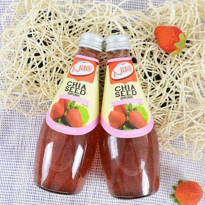 泰国进口nit@奇亚籽草莓汁饮料草莓味果汁饮品玻璃瓶装290ml