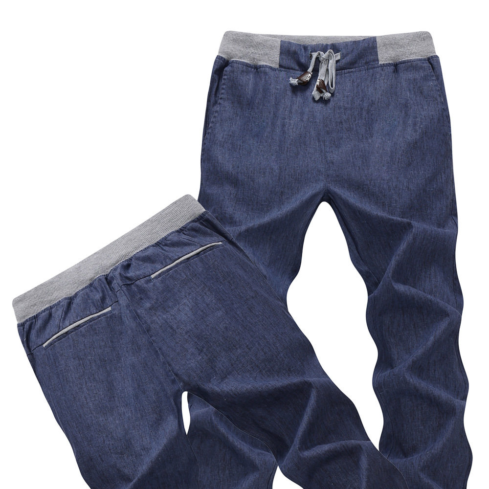 亚麻裤男中国风 夏季薄款宽松棉麻裤直筒休闲裤麻布裤大码长裤子