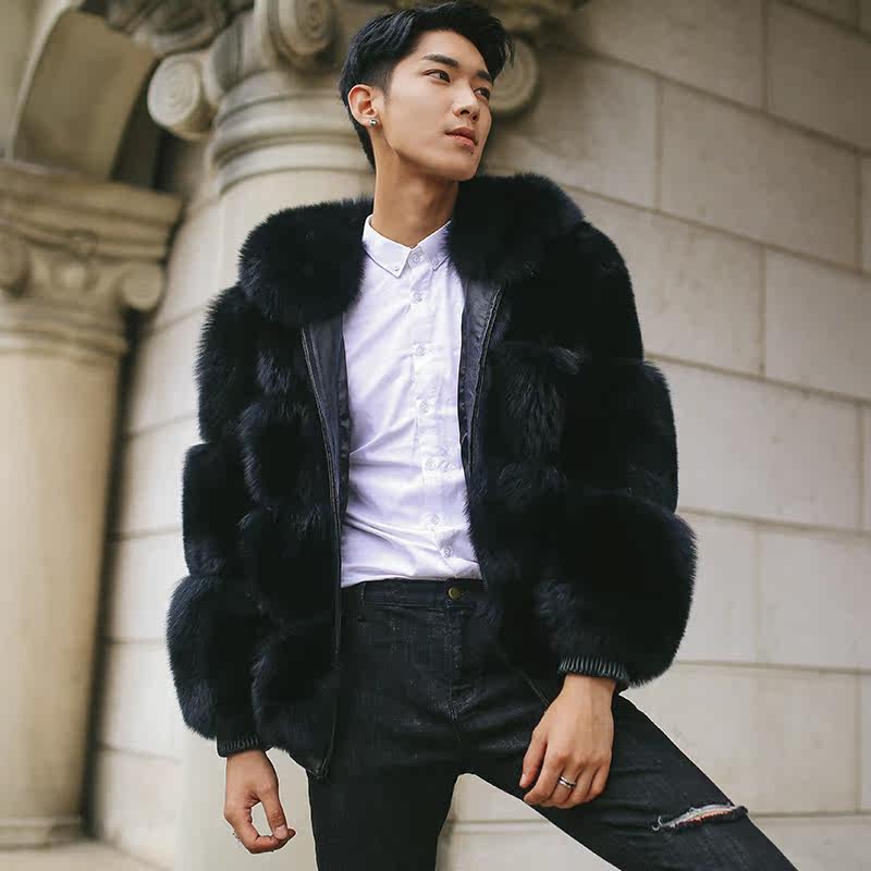 皮毛一体男装皮草大衣中长款海宁真皮皮衣男狐狸毛男 皮草外套