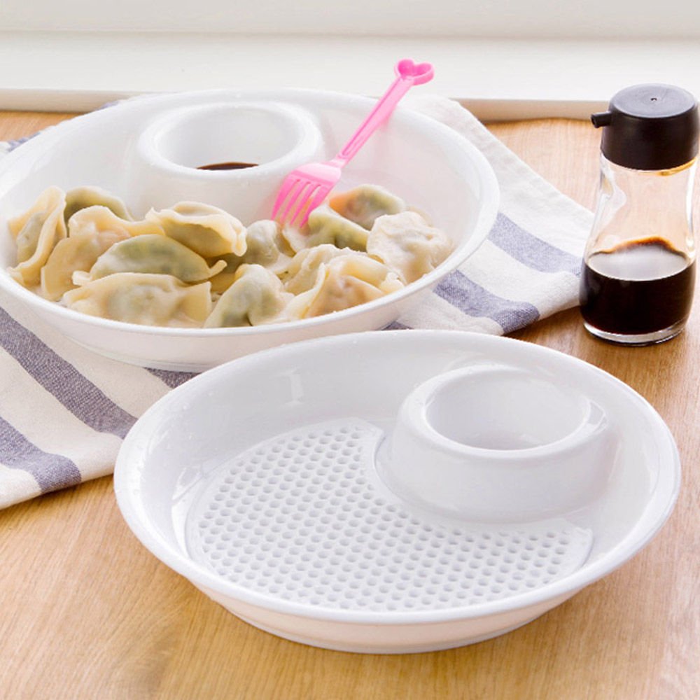 泡沫之夏 创意带醋碟饺子盘双层沥水水饺盘子多用水果盘餐点盘